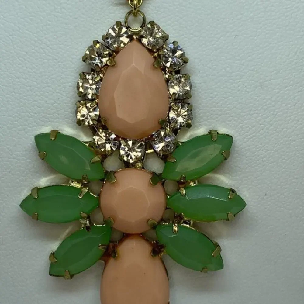 Gold-Tone Pink Green Gemstone Rhinestone Necklace